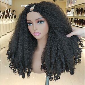 Afro Curly V Part Wig Synthetic Braided Hair Texture With Unique Bouncy Curls